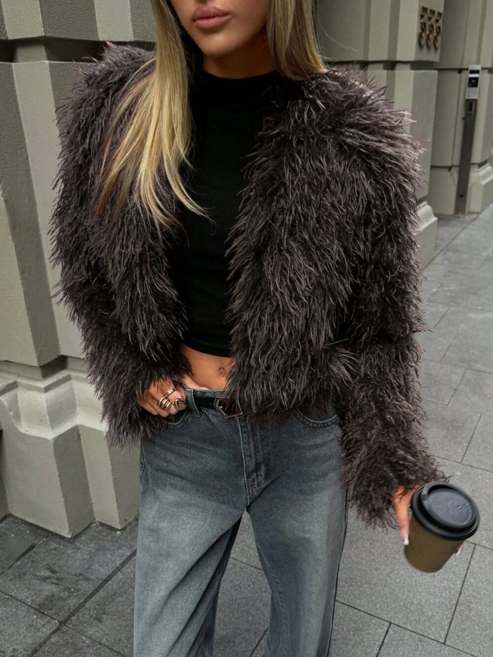 Brown Casual Women's Sexy Short Faux Fur teddy Coat jacket - Picture 4 of 9
